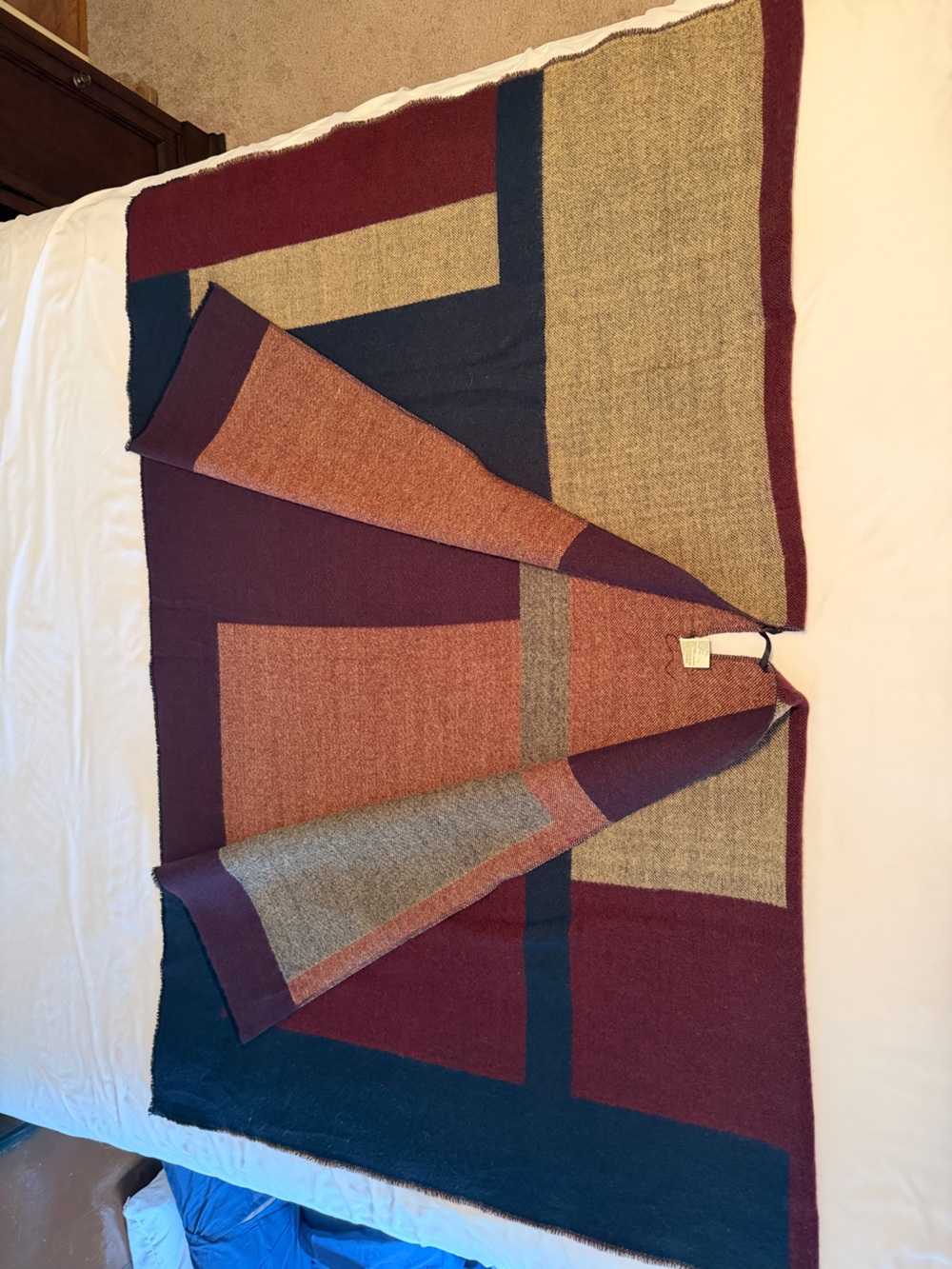 Colorblock Wool-Blend Wrap Scarf in Burgundy, Rust, Gray, Navy
